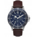 Timex Men's Harborside Multifunction 43mm Watch – Blue Dial & Silver-Tone Case with Brown Genuine Leather Strap